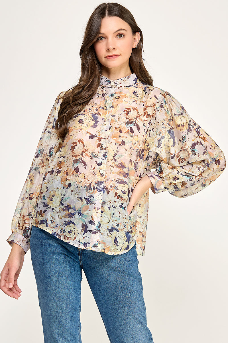 PRINTED BUTTON UP BLOUSE
