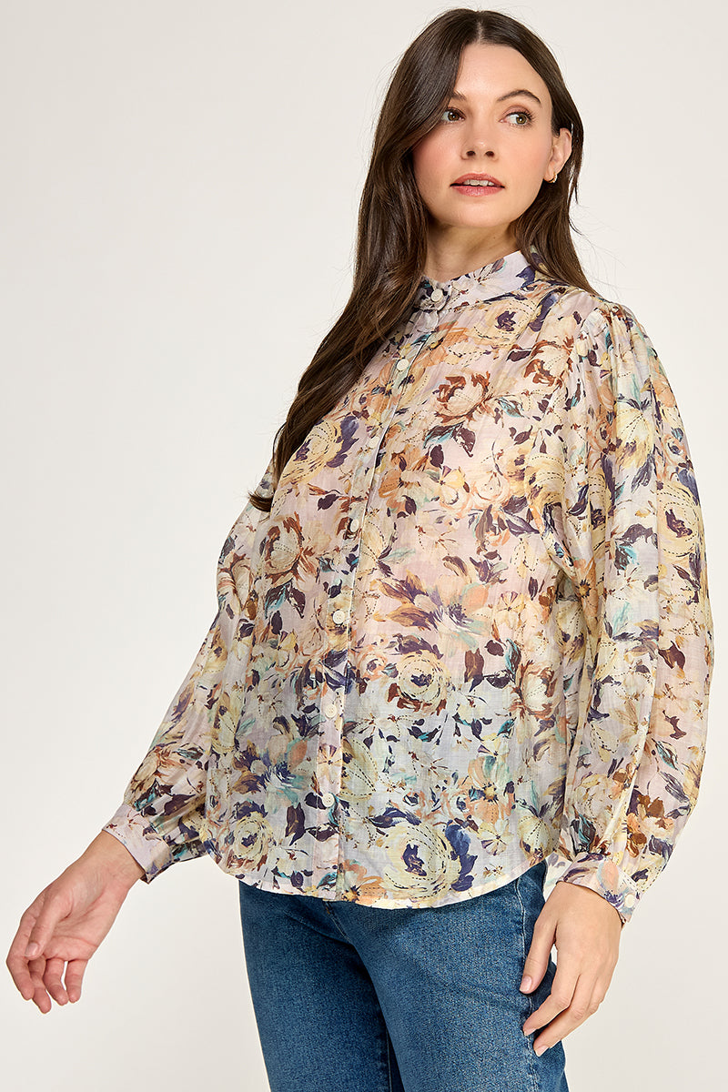 PRINTED BUTTON UP BLOUSE