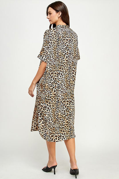 LEOPARD PRINT MIDI SHIRT DRESS