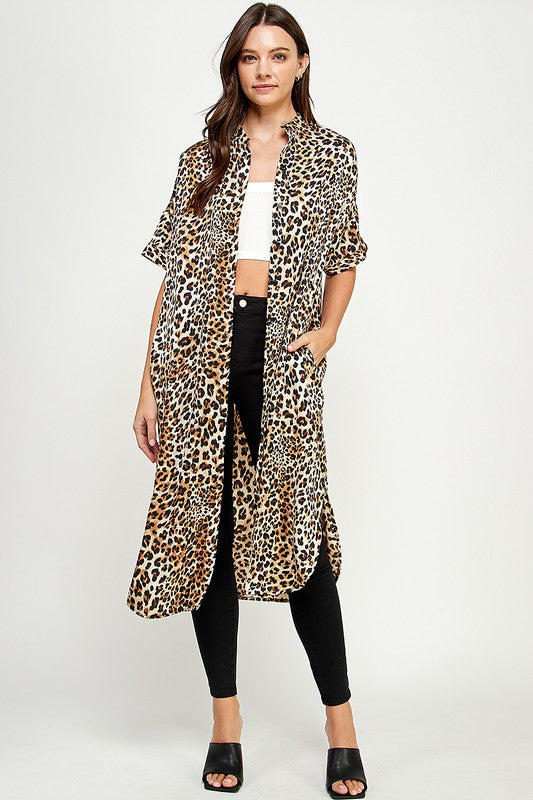 LEOPARD PRINT MIDI SHIRT DRESS