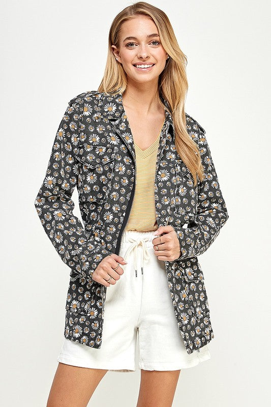 FLORAL PRINT UTILITY JACKET