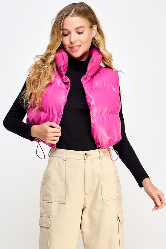 PLEATHER CROPPED PUFFER VEST