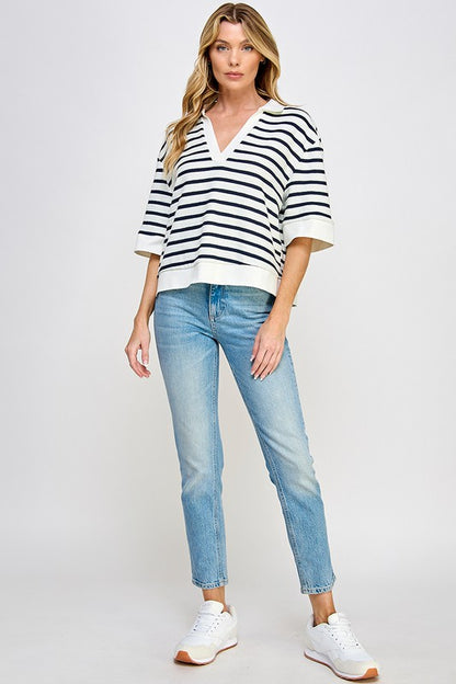 V-NECK STRIPE TOP