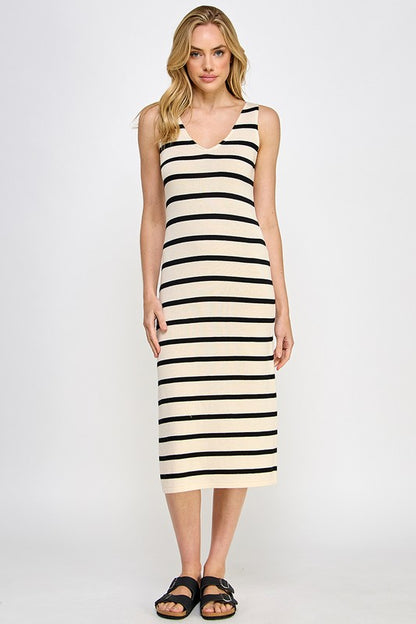 LOW CUT V-NECK MIDI DRESS