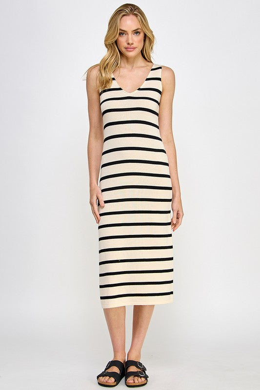 LOW CUT V-NECK MIDI DRESS