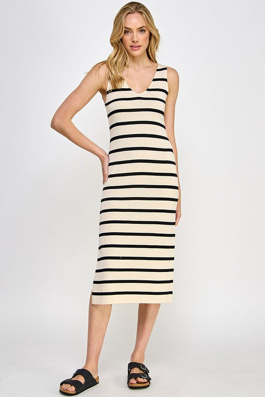 LOW CUT V-NECK MIDI DRESS