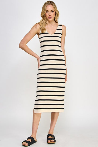 LOW CUT V-NECK MIDI DRESS