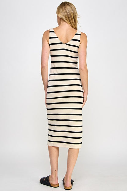 LOW CUT V-NECK MIDI DRESS