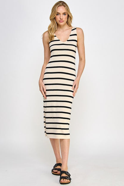 LOW CUT V-NECK MIDI DRESS