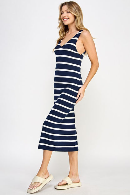 LOW CUT V-NECK MIDI DRESS