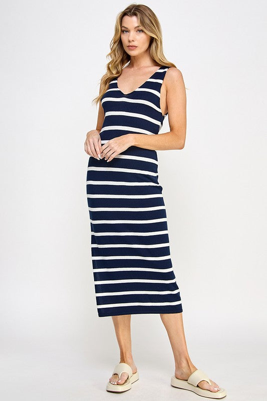 LOW CUT V-NECK MIDI DRESS