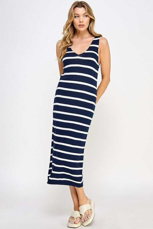 LOW CUT V-NECK MIDI DRESS