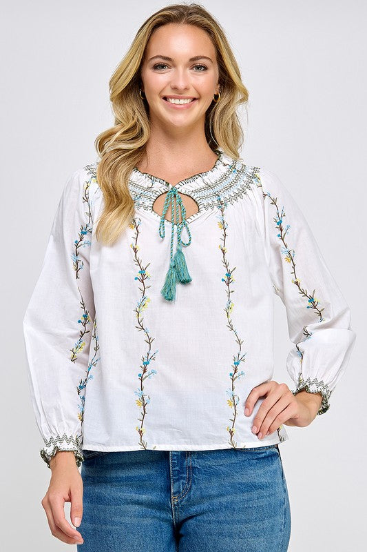 LONG SLEEVE EMBROIDERED BLOUSE