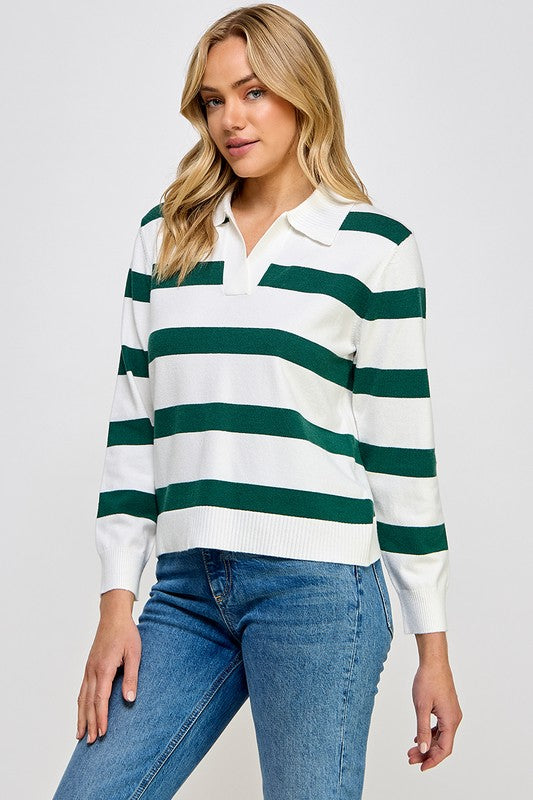 LONG SLEEVE STRIPED POLO