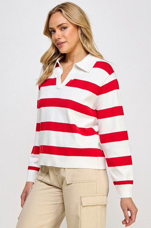 LONG SLEEVE STRIPED POLO