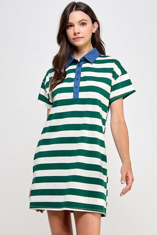 STRIPE COLLAR TEE DRESS