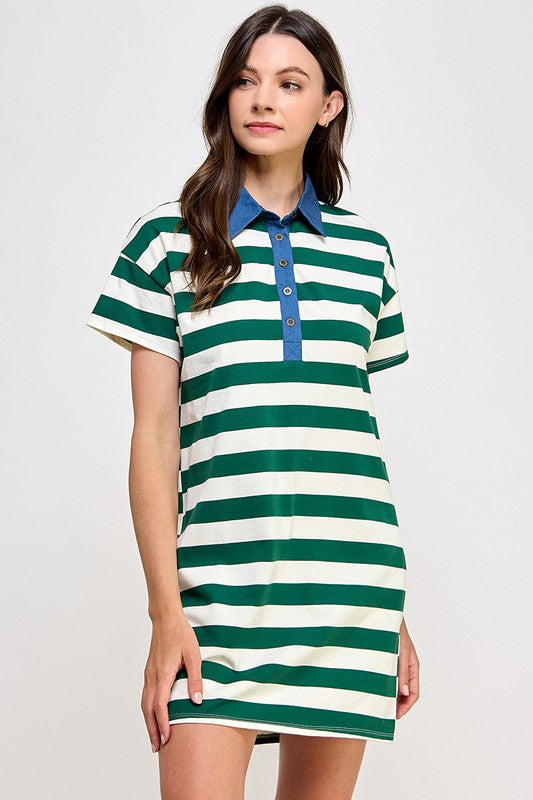 STRIPE COLLAR TEE DRESS