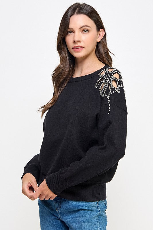 RHINESTONE CUT OUT SWEATER