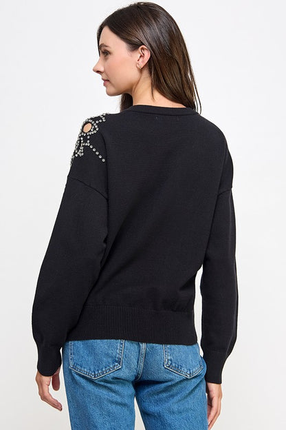 RHINESTONE CUT OUT SWEATER