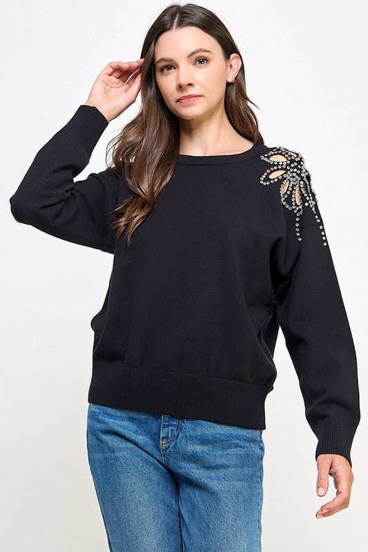 RHINESTONE CUT OUT SWEATER