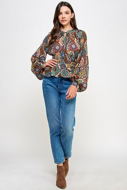 PRINTED V-NECK BLOUSE