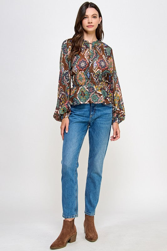 PRINTED V-NECK BLOUSE