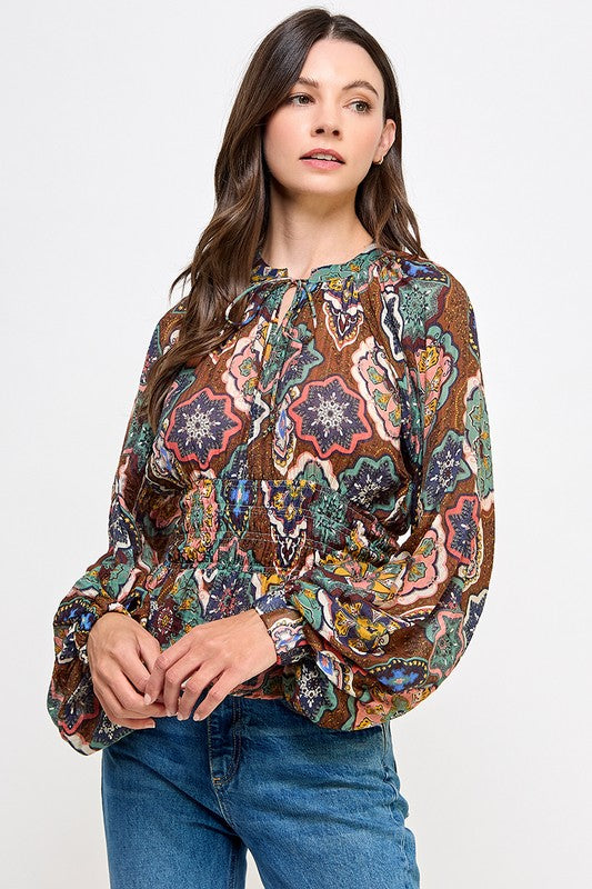 PRINTED V-NECK BLOUSE