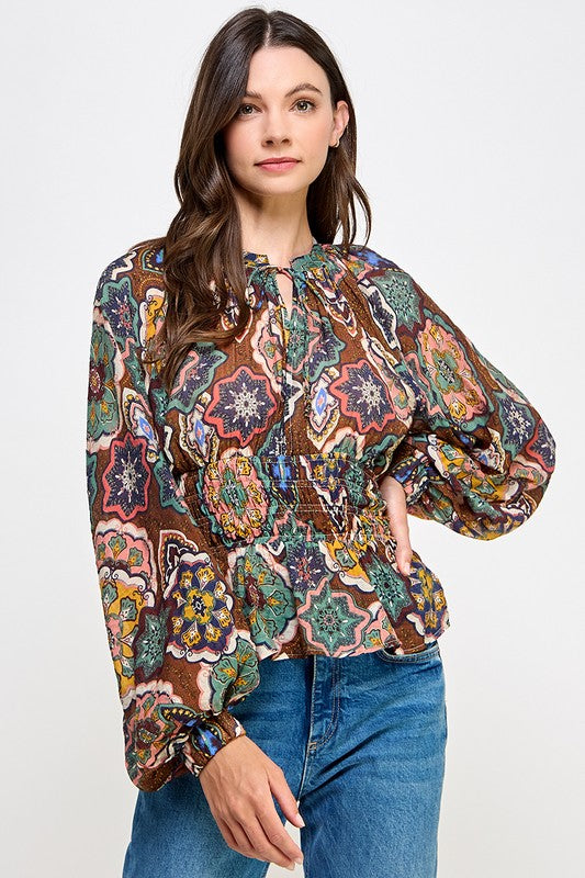 PRINTED V-NECK BLOUSE