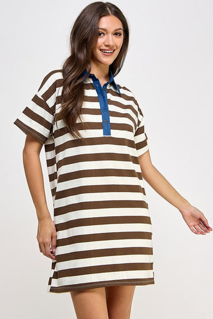 STRIPE COLLAR TEE DRESS