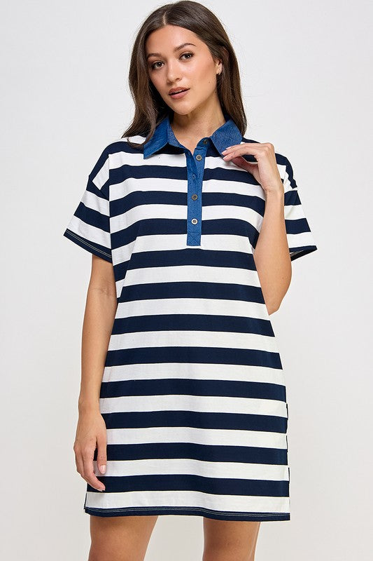 STRIPE COLLAR TEE DRESS