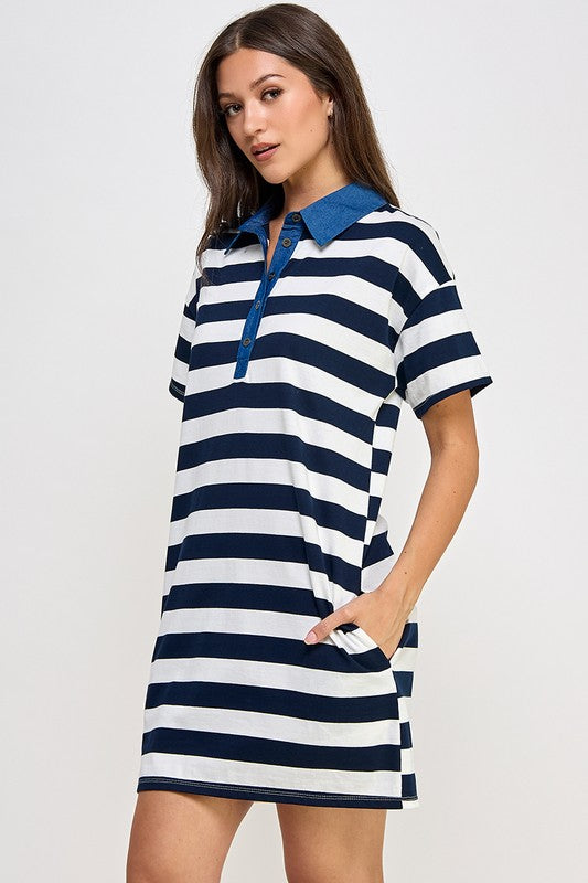 STRIPE COLLAR TEE DRESS