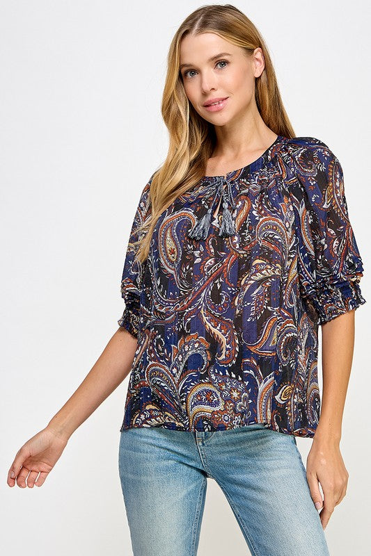 SHORT SLEEVE PEASANT BLOUSE