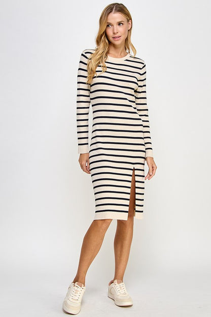 LONG SLEEVE  STRIPE KNIT DRESS