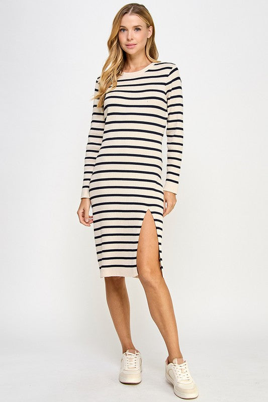 LONG SLEEVE  STRIPE KNIT DRESS