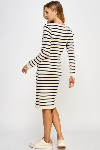 LONG SLEEVE  STRIPE KNIT DRESS