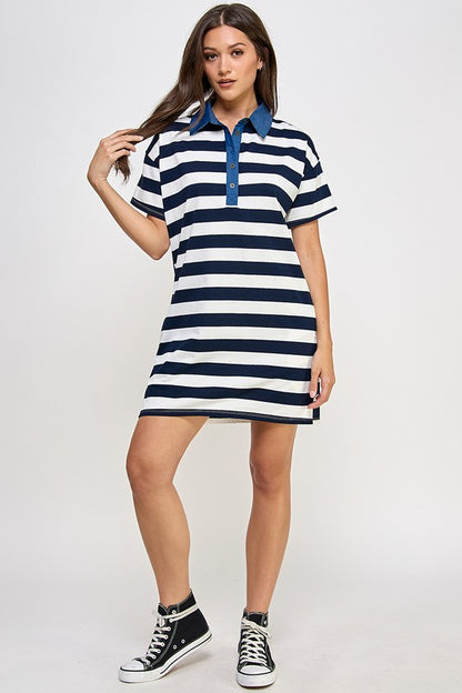 STRIPE COLLAR TEE DRESS