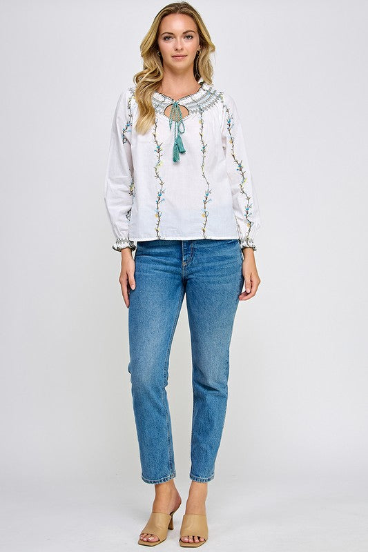 LONG SLEEVE EMBROIDERED BLOUSE