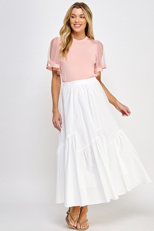 HIGH WAIST RUFFLED FLARE SKIRT