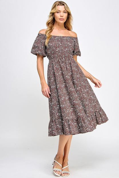 PRINTED PUFF SLEEVE DRESS