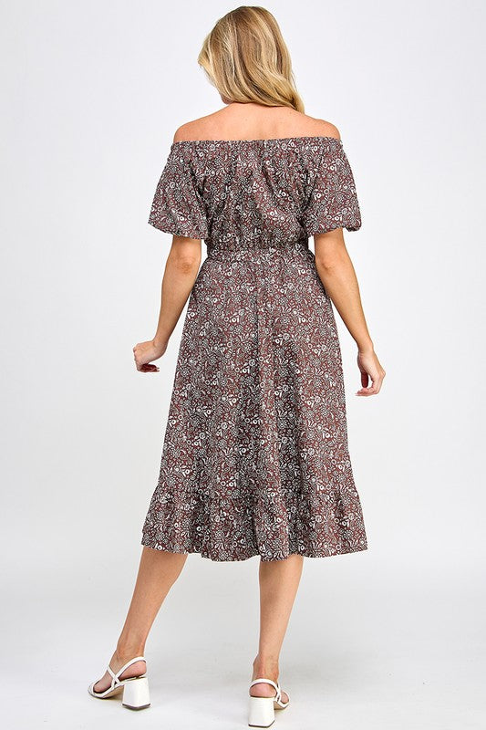 PRINTED PUFF SLEEVE DRESS