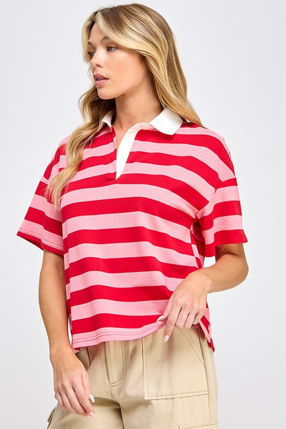 CONTRAST COLLAR STRIPED TEE