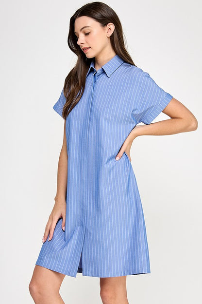 SHORT-SLEEVE STRIPE SHIRT DRESS