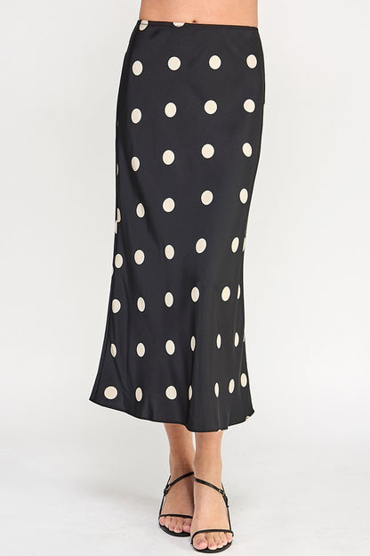 POLKA DOT SATIN MIDI SKIRT