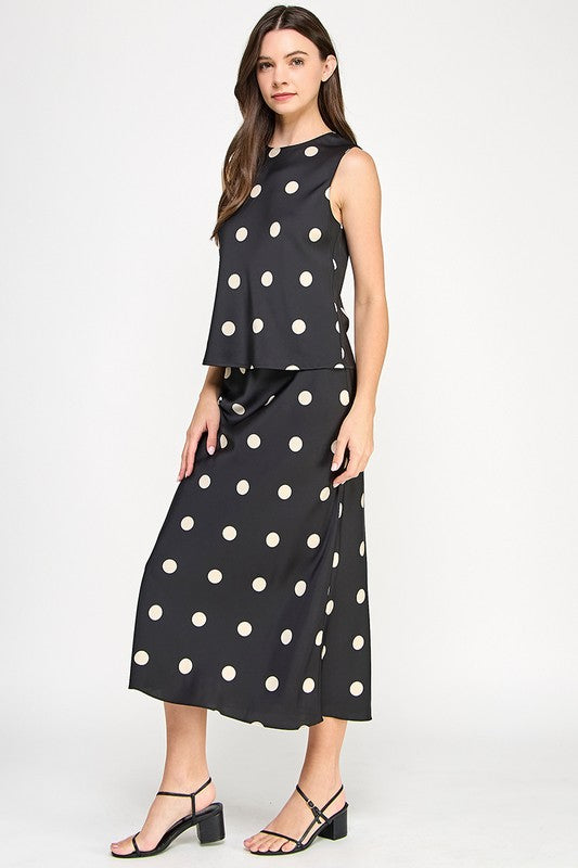 POLKA DOT SATIN MIDI SKIRT