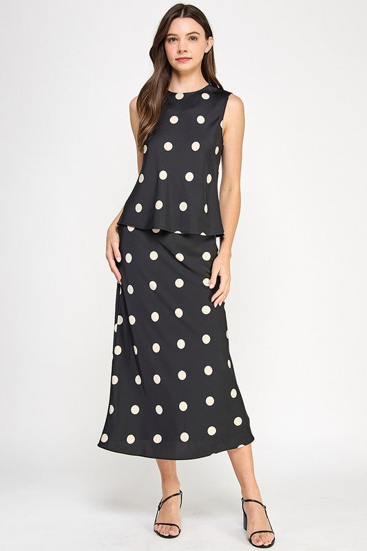 POLKA DOT SATIN MIDI SKIRT