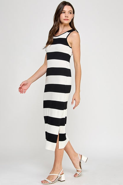 STRIPE KNIT BODYCON MIDI DRESS