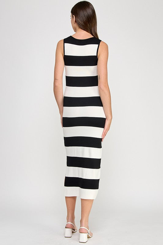 STRIPE KNIT BODYCON MIDI DRESS