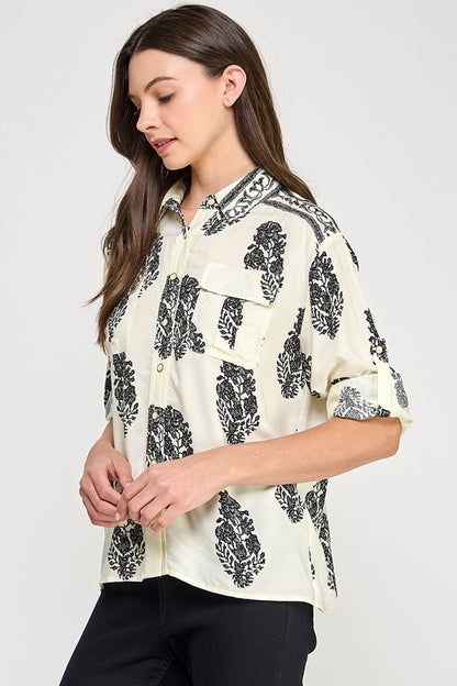 PRINTED BUTTON-FRONT SHIRT