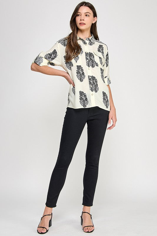 PRINTED BUTTON-FRONT SHIRT