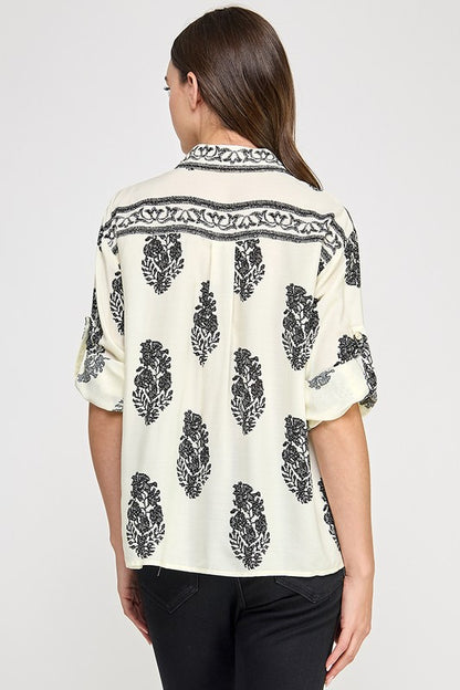 PRINTED BUTTON-FRONT SHIRT